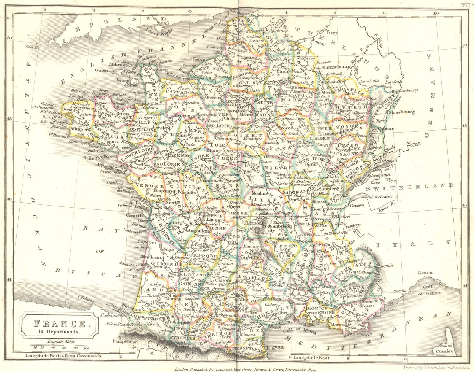 FRANCE. Departments. Sidney Hall 1850 old antique vintage map plan chart
